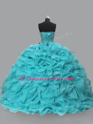 Amazing Ball Gowns Sleeveless Aqua Blue 15 Quinceanera Dress Lace Up