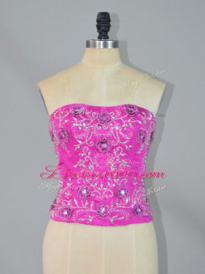 Sleeveless Beading and Ruffles Lace Up Vestidos de Quinceanera with Hot Pink Court Train