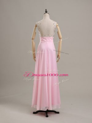 Artistic Baby Pink Column/Sheath Chiffon Scoop Sleeveless Beading Floor Length Side Zipper Prom Gown
