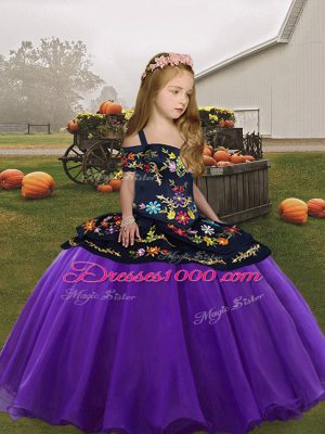 Eggplant Purple Sleeveless Embroidery Floor Length Child Pageant Dress