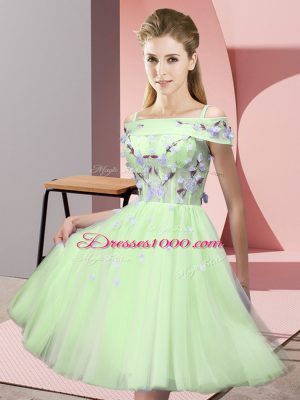 Fancy Yellow Green Off The Shoulder Lace Up Appliques Damas Dress Short Sleeves