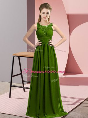 Exceptional Olive Green Chiffon Zipper Vestidos de Damas Sleeveless Floor Length Beading and Appliques