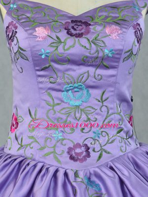 Lavender Sleeveless Embroidery and Ruffled Layers Floor Length Quinceanera Dresses