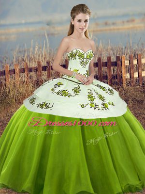 Tulle Sleeveless Floor Length Quince Ball Gowns and Embroidery and Bowknot