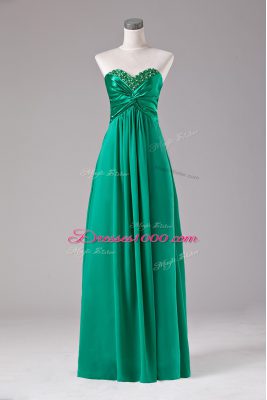 Classical Floor Length Green Prom Dresses Chiffon Sleeveless Beading