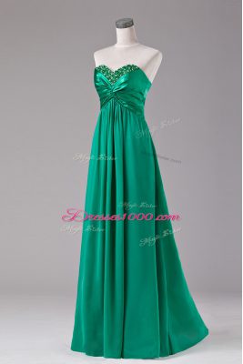 Classical Floor Length Green Prom Dresses Chiffon Sleeveless Beading