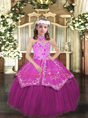 Tulle Sleeveless Floor Length Kids Formal Wear and Embroidery