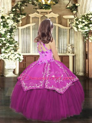 Tulle Sleeveless Floor Length Kids Formal Wear and Embroidery