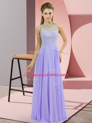 Lavender Chiffon Zipper Prom Evening Gown Sleeveless Floor Length Beading