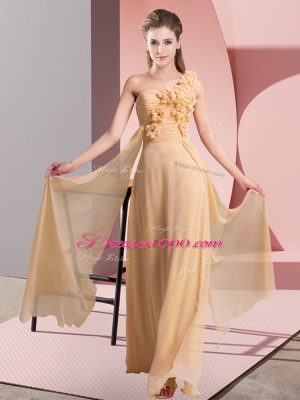 Decent Floor Length Empire Sleeveless Peach Quinceanera Court of Honor Dress Lace Up