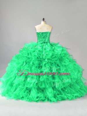 Pretty Sleeveless Beading and Ruffles Lace Up Sweet 16 Dress