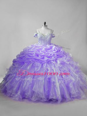 Lavender Sleeveless Organza Brush Train Lace Up Quinceanera Gown for Sweet 16 and Quinceanera