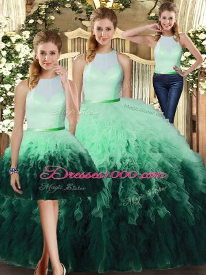 Designer Ruffles Sweet 16 Dress Multi-color Backless Sleeveless Floor Length