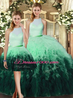 Designer Ruffles Sweet 16 Dress Multi-color Backless Sleeveless Floor Length