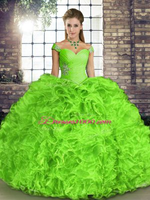 Sexy Quince Ball Gowns Military Ball and Sweet 16 and Quinceanera with Beading and Ruffles Off The Shoulder Sleeveless Lace Up