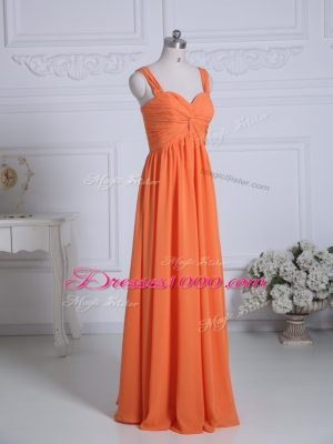 Luxurious Orange Wedding Guest Dresses Wedding Party with Ruching Straps Sleeveless Zipper