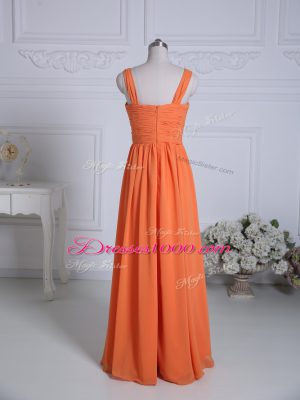 Luxurious Orange Wedding Guest Dresses Wedding Party with Ruching Straps Sleeveless Zipper