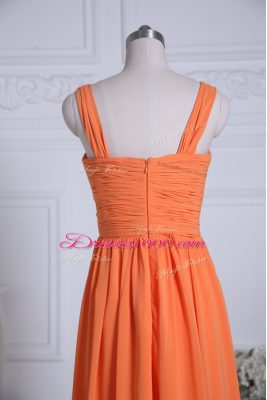 Luxurious Orange Wedding Guest Dresses Wedding Party with Ruching Straps Sleeveless Zipper