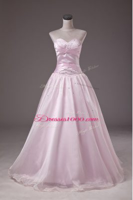 Ball Gowns Quinceanera Gowns Baby Pink Sweetheart Organza Sleeveless Floor Length Lace Up