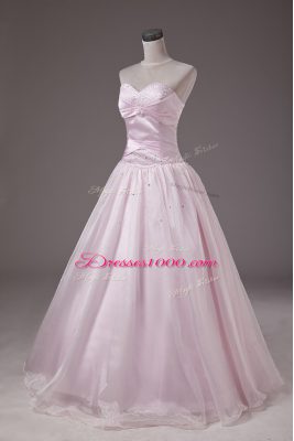 Ball Gowns Quinceanera Gowns Baby Pink Sweetheart Organza Sleeveless Floor Length Lace Up