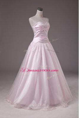 Ball Gowns Quinceanera Gowns Baby Pink Sweetheart Organza Sleeveless Floor Length Lace Up