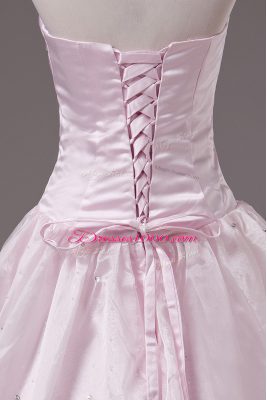 Ball Gowns Quinceanera Gowns Baby Pink Sweetheart Organza Sleeveless Floor Length Lace Up