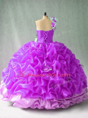 Ball Gowns Quinceanera Gown Purple One Shoulder Organza Sleeveless Floor Length Lace Up