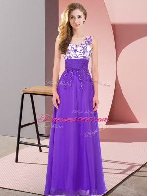 Chiffon Sleeveless Floor Length Wedding Guest Dresses and Appliques