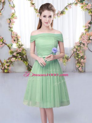 Attractive Green Tulle Lace Up Quinceanera Dama Dress Short Sleeves Knee Length Belt