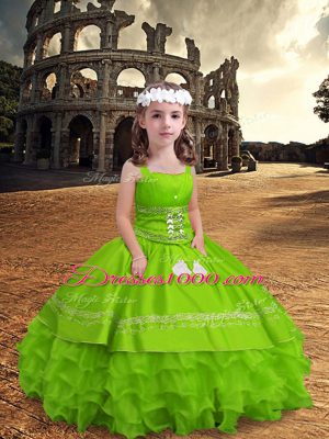 Floor Length Yellow Green Child Pageant Dress Straps Sleeveless Zipper