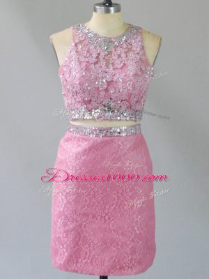 Traditional Baby Pink Homecoming Dress Prom and Party with Beading Scoop Sleeveless Zipper