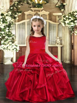 Red Sleeveless Ruffles Floor Length Little Girl Pageant Gowns