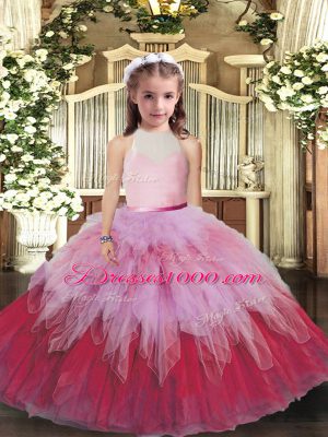 Excellent Multi-color Sleeveless Tulle Backless Pageant Gowns For Girls for Party and Wedding Party