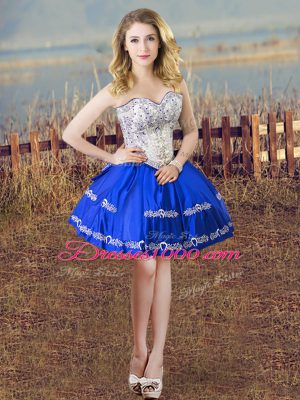 Fantastic Royal Blue Lace Up Sweetheart Beading and Embroidery Quinceanera Gown Satin Sleeveless