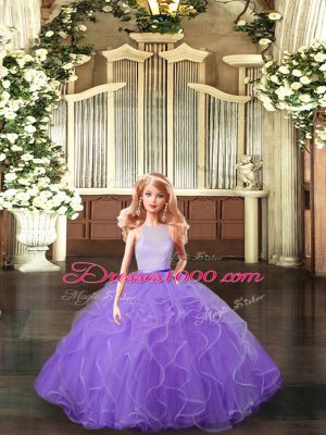 Vintage High-neck Sleeveless Sweet 16 Dresses Floor Length Ruffles Lavender Tulle