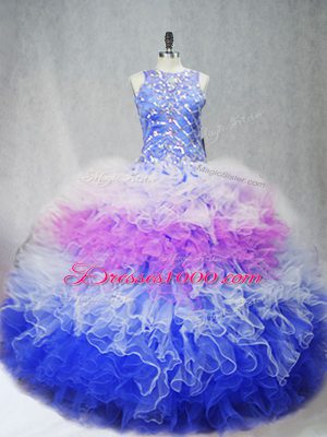 Amazing Multi-color Ball Gowns Beading and Ruffles Sweet 16 Dresses Zipper Tulle Sleeveless