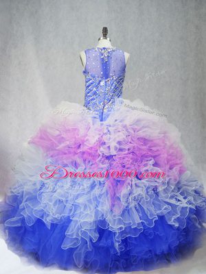 Amazing Multi-color Ball Gowns Beading and Ruffles Sweet 16 Dresses Zipper Tulle Sleeveless