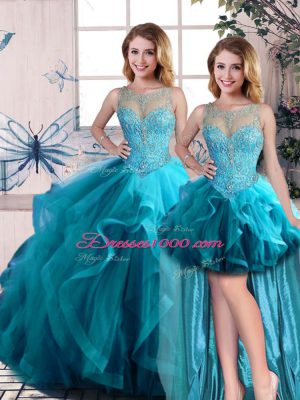 Fantastic Sleeveless Beading and Ruffles Lace Up Sweet 16 Dress