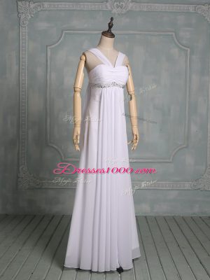 Straps Sleeveless Chiffon Bridal Gown Beading Zipper