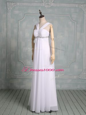 Straps Sleeveless Chiffon Bridal Gown Beading Zipper