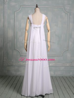 Straps Sleeveless Chiffon Bridal Gown Beading Zipper