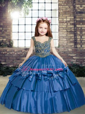 Straps Sleeveless Taffeta Little Girls Pageant Gowns Beading Lace Up