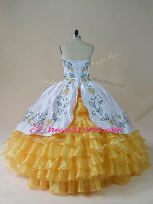 Yellow And White Sleeveless Organza Lace Up 15th Birthday Dress for Sweet 16 and Quinceanera