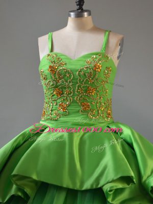 Court Train Ball Gowns Ball Gown Prom Dress Green Straps Satin and Tulle Sleeveless Lace Up