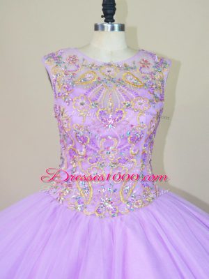 Lavender Ball Gowns Beading Sweet 16 Quinceanera Dress Lace Up Tulle Sleeveless Floor Length