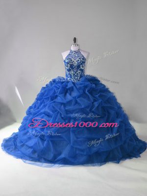 Excellent Organza Sleeveless Sweet 16 Dress Court Train and Beading and Pick Ups