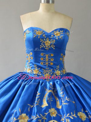 Chic Embroidery and Ruffles Sweet 16 Dress Royal Blue Lace Up Sleeveless Floor Length