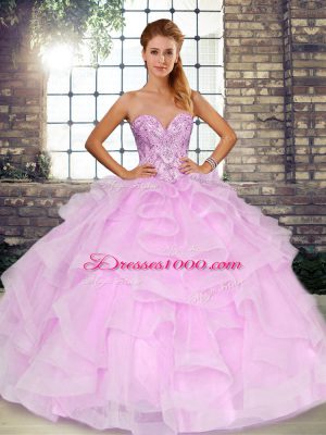 Ball Gowns 15th Birthday Dress Lilac Sweetheart Tulle Sleeveless Floor Length Lace Up