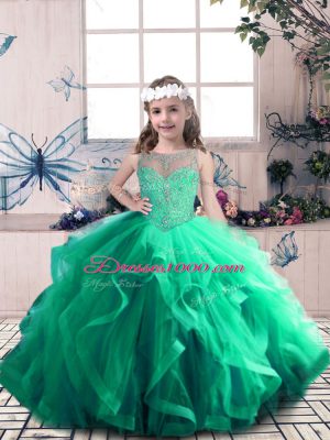Wonderful Ball Gowns Little Girl Pageant Dress Green Scoop Tulle Sleeveless Floor Length Lace Up