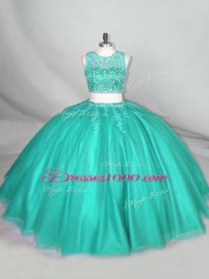 Turquoise Scoop Neckline Beading 15 Quinceanera Dress Sleeveless Zipper